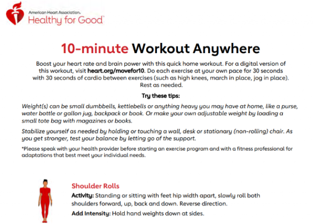 Америчко удружење за срце нуди бесплатан 10-минутни кардио тренинг за здравље срца