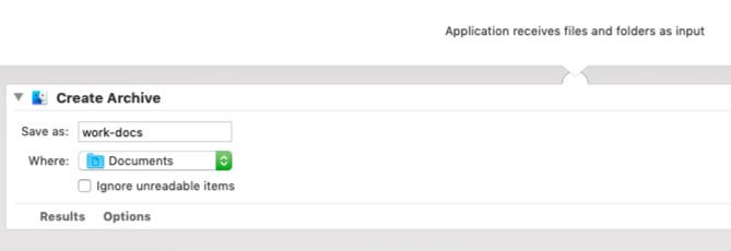 Апликација Аутоматор за креирање архиве одабраних датотека на Мацу