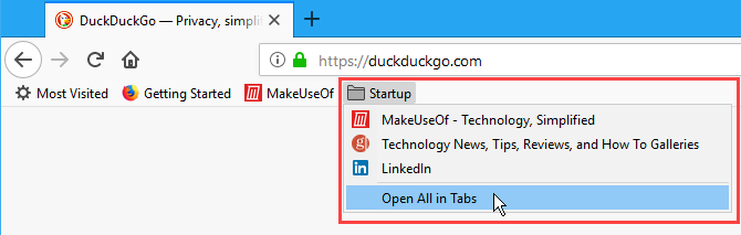 Отворите све обележиваче на картицама у Фирефоку