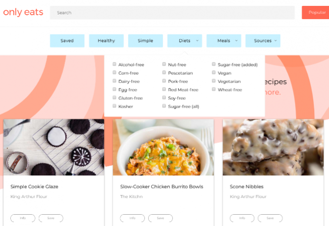 Тренутно само Еатс има најпопуларније рецепте на мрежи, са хранљивим информацијама