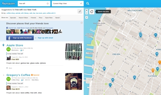 Пронађи-Вифи-Хотспотс-виа-Фоурскуаре