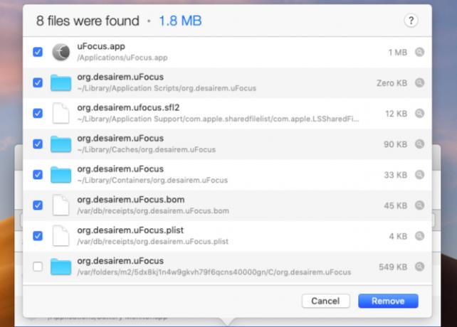 Датотеке које су пронађене за уклањање у АппЦлеанер-у на мацОС-у