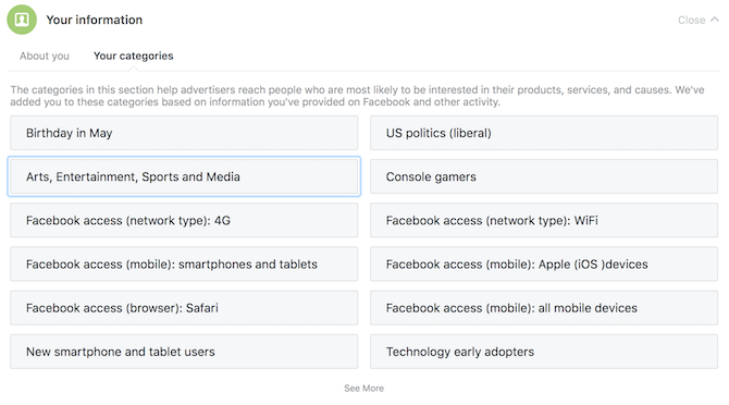 Комплетан водич за приватност на Фацебоок-у фацбеоок огласи за приватност приказују ваше категорије