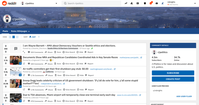 Снимка екрана Реддит Политицс