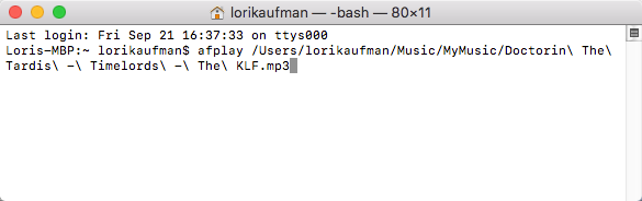 Репродукујте аудио датотеку користећи афплаи у командној линији на Мацу