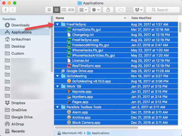 Изаберите све апликације и копирајте их у Финдер-у
