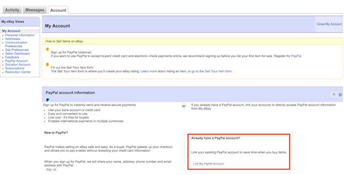 Како повезати ПаиПал на еБаи Линк Паипал еБаи 1
