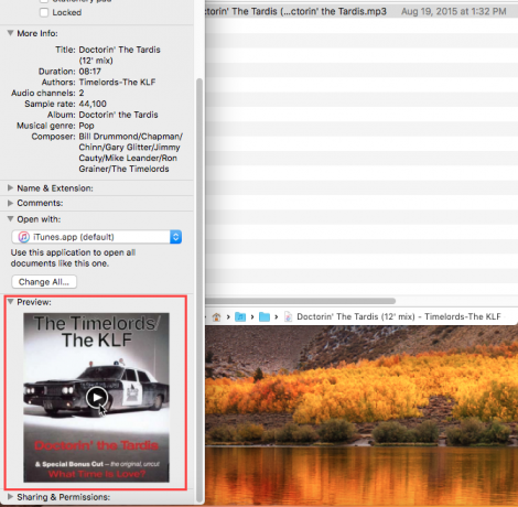 Репродукујте аудио датотеку помоћу прозора Гет Инфо у програму Финдер на Мацу